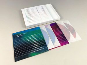 A four CD matchbox set with holographic silver foil printing on the matchbox and four custom printed vinyl-style CDs in tracing paper and card wallets.