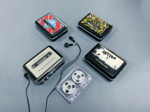 A collection of portable stereo cassette tape players