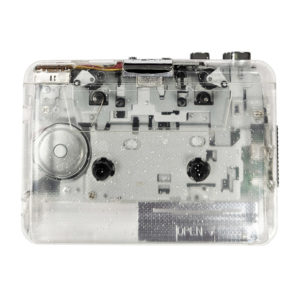 Clear glitter cassette tape player front
