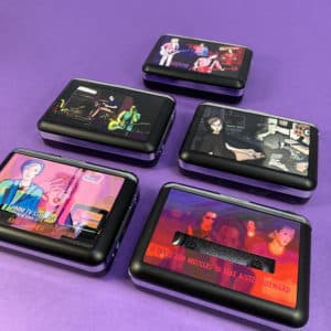 5 portable stereo cassette tape players with full colour on-body printing