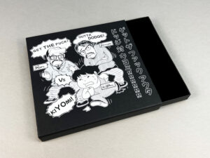 Black CD matchbox with white print