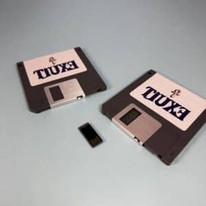 Floppy disc USB drives with colour sticker printing
