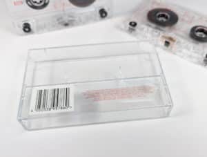 Clear tape cases with white, black and red on-body printing