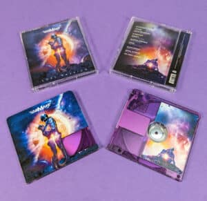 Clear MiniDiscs with a partial white base to create transparent purple areas for Earmake and their Lost Passion release