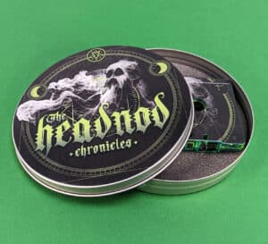 Transparent green tapes in metal tins with full colour lid and base printing